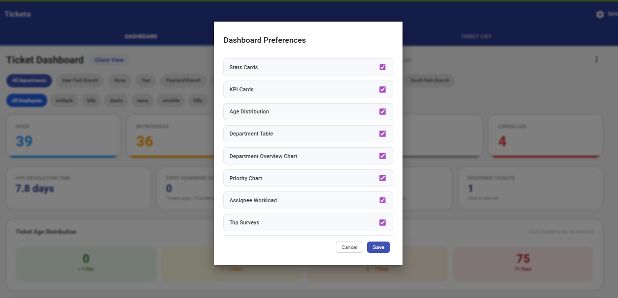 Dashboard Preferences